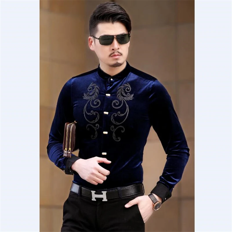 Осень и зима новая мода тонкая качественная рубашка с длинным рукавом деловая Повседневная Высококачественная Золотая Бархатная Эксклюзивная Мужская рубашка M-XXXL