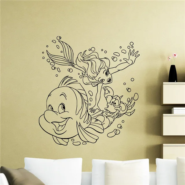 Ariel Mermaid Wall Decal Nursery Cartoon Sticker Home Decor Baby Room Art Mural Removable Vinyl | Дом и сад