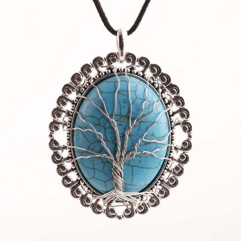 Wire Wrapped in Silver Wire Chinese Turquoise Cabachon Pendant