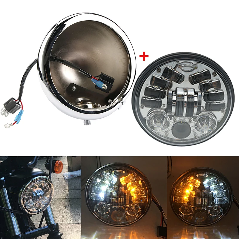 5.75" LED Headlight Lamp Shell Bucket Housing Mount Bracket for Harley