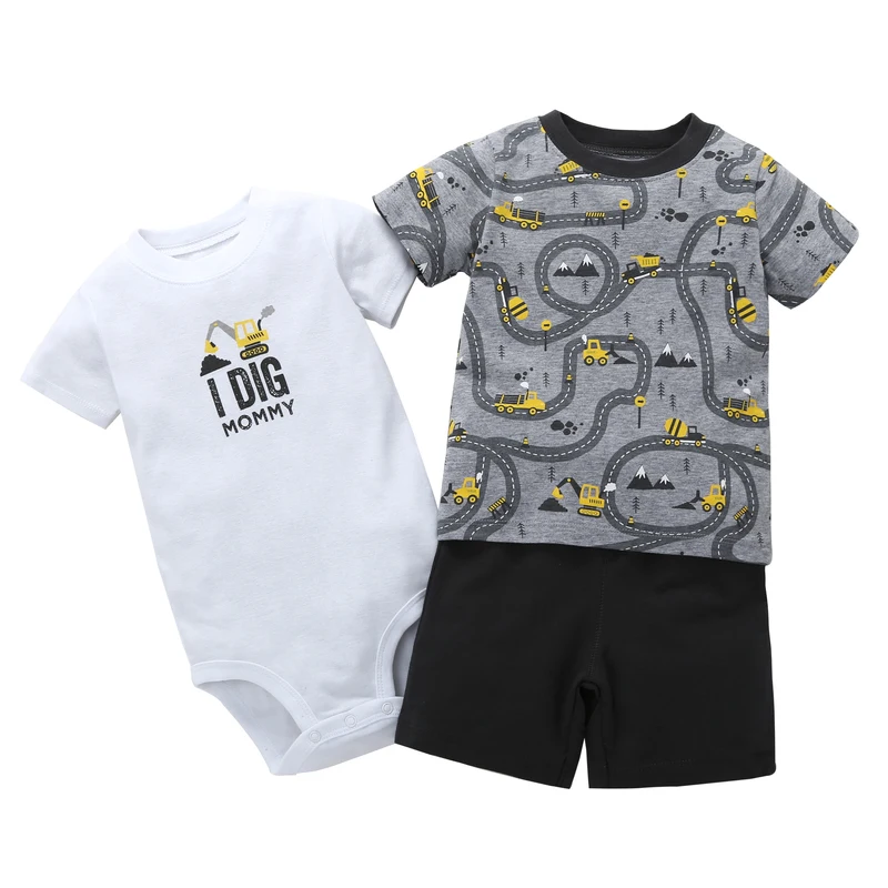 Summer Baby Boy Clothes Set Short Sleeve T shirt Tops+Rompers+Shorts Newborn Outfit Infant Clothing New Born Suit Shirt Cotton |
