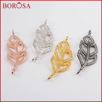 

BOROSA Handcrafted CZ Micro Pave Leave Shape Connector,Drusy White Zircons Pave Connector Double Bails for Bracelet WX514