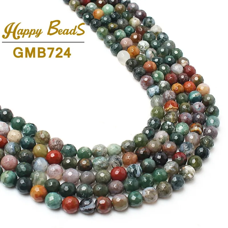 

Faceted Indian Agates Natural Stone Beads Round Loose Bead For Jewelry Making DIY Bracelet 15"Strand 4 6 8 10 12 14mm Pick Size