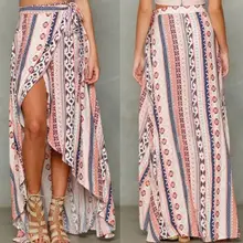 Летние Boho винтажные цветочные печати длинные женские юбки элегантные пляжные макси юбки с высокой талией Асимметричные юбка в стиле бохо для женщин