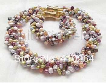 

hot sell 18"- 8" 5row 8mm multicolor Reborn Keshi baroque FW pearl necklace & bracelet