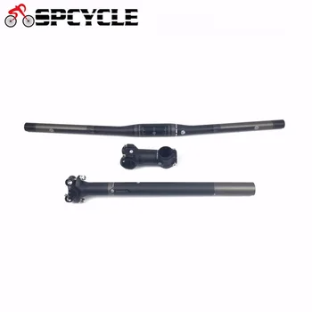 

2017 New Carbon Fiber Handlebar set MTB Bike Flat Handlebar Handlebar+Seatpost+Stem High Quality bike parts With Fast Shipping