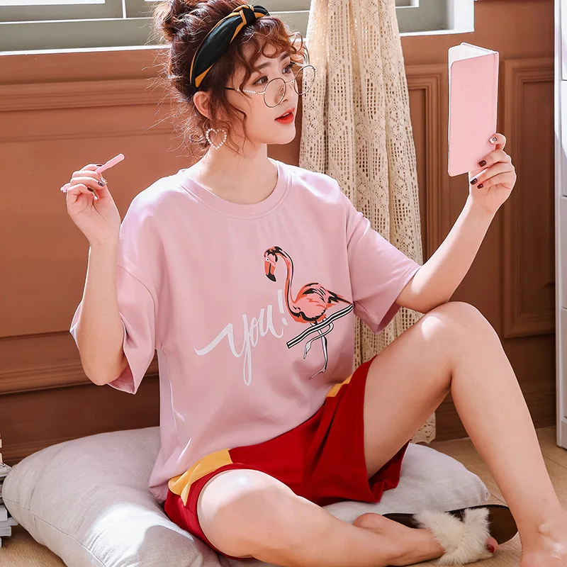 

Jimiko Summer Cotton Pajamas Set Lounge Clothing Short Sleeve Shorts 2 Piece Student Cute Home Clothing pyjamas Casual sleepwear