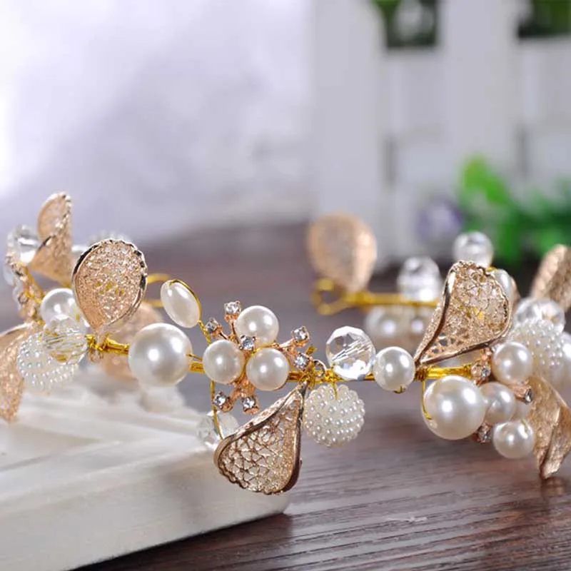 luxury Korean Women Hair Jewelry Handmade Crystal Pearl Flowers Noiva