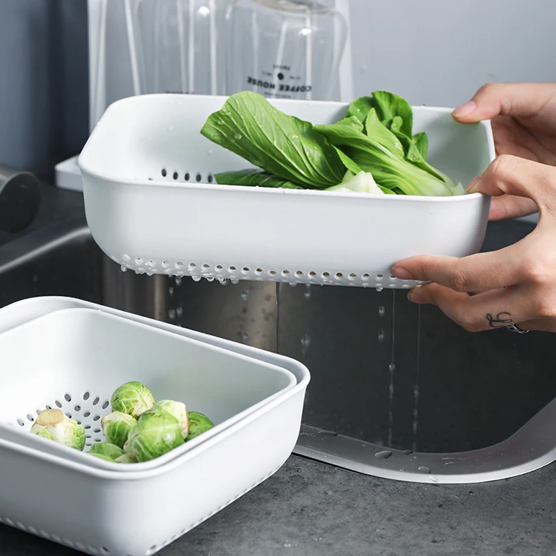 

Sieve Colander Fruit Vegetable Washing Basket Strainer Square Drainer Baskets Storage Kitchen Tools Gadgets Accessories Supplies
