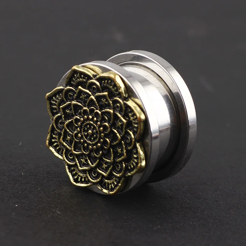 JUNLOWPY Copper Flower Fit Screw Tunnel Stainless Steel Piercing Plugs Earring Ear Expander Stretcher Gauges Body Jewelry 70pcs