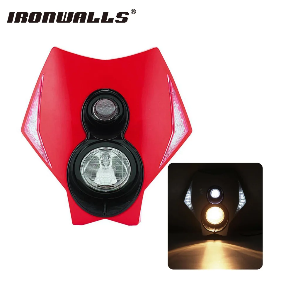 

Ironwalls Red Motorcycle LED Headlight Fairing Kit Universal For Honda Yamaha KTM Dirt Bike Offroad Dual Sport Supermoto Scooter