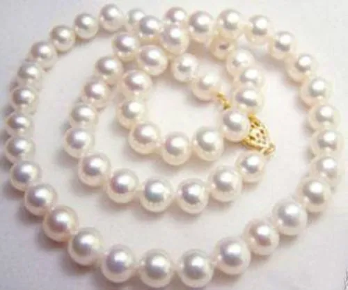 

Free shopping! 9-10MM charming White Akoya Cultured Shell Pearl Necklace Beads Jewelry Natural Stone 14KGP clasp 18