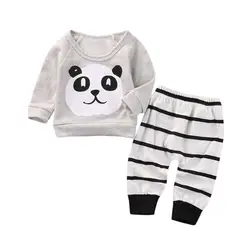 Для детей детский топ с длинными рукавами и круглым вырезом с рисунком панды полосатые штаны комплект модная одежда 998