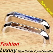 96mm Fashion Luxury Brown Blue Green K9 Crystal handle shiny silver kitchen cabinet dresser wardrobe furniture door handles pull