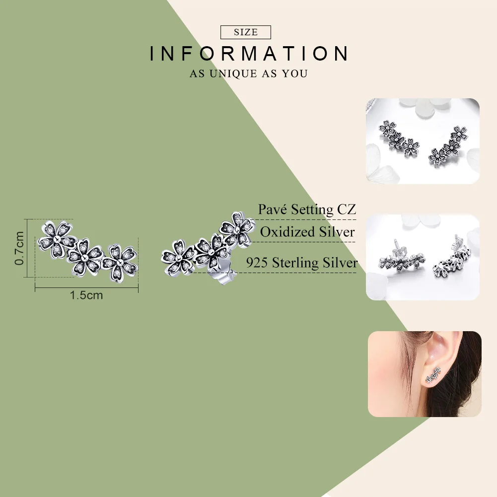 BAMOER Fashion 925 Sterling Silver Stackable Daisy Flower Clear CZ Stud Earrings for Women Sterling Silver Jewelry Gift SCE419 - Image 2