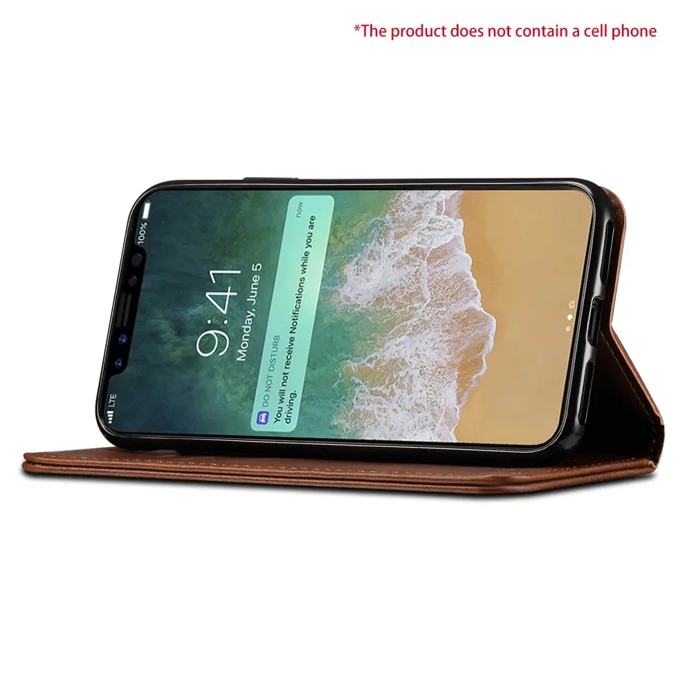 

2 Pcs Brown Phone Cover PU Leather Protective Case With Stand and Card Organizer Drop Resistant Phone Cover For iPhone X