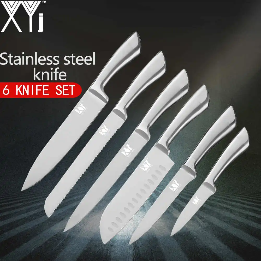 XYj кухонные ножи из нержавеющей стали 8,8, 8,7, 5, 3,5, шеф-повара, нож для нарезки хлеба сантоку, кухонный нож для фруктов - Цвет: 6 Piece Set