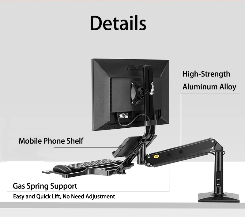 NB FC35 эргономичная настольная газовая пружина 22-35 дюймов монитор держатель с складной клавиатурой лоток полный движения сидя-стенд рабочая станция