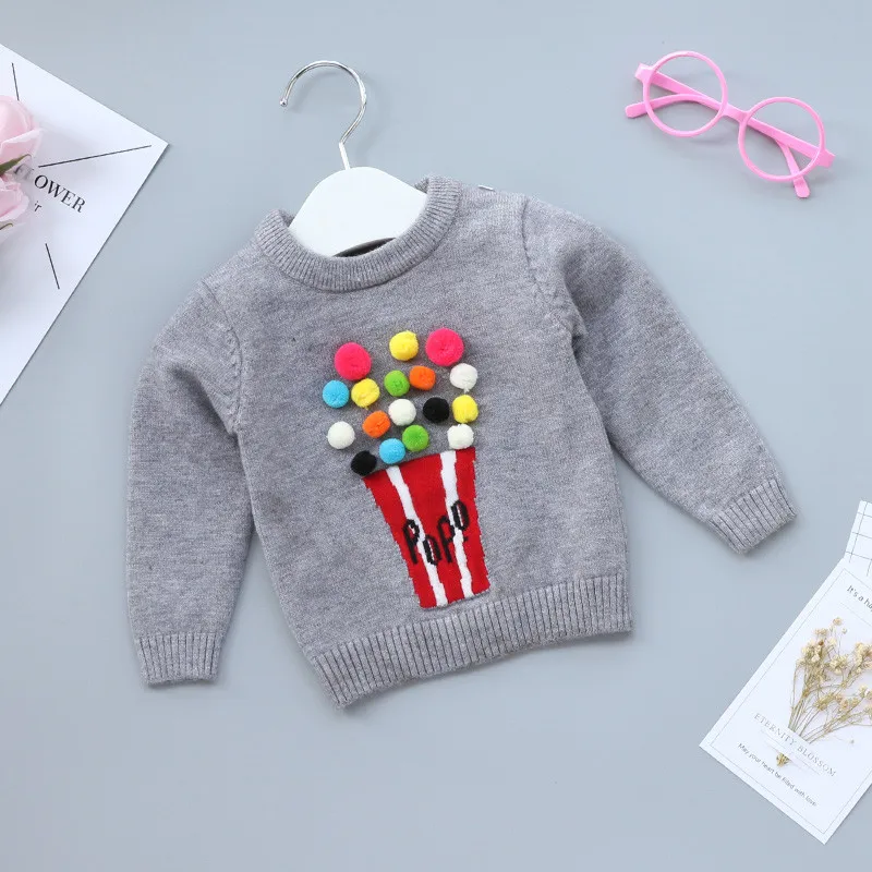 Свитер для маленьких девочек на весну, зиму и осень детские вязаные свитера с рисунком «попкорн» для девочек, вязаный свитер, пуловер желтого, серого, розового цвета - Цвет: Серый