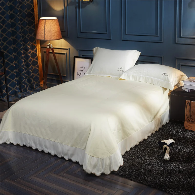 

1/3 Pcs Washed silk Pure 11 colors Embroidery Bed Sheet Pillowcases Silky smooth High-quality Single product Queen King size