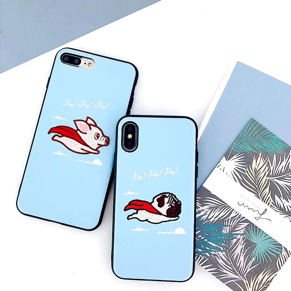 Вышитая летящая свинья оболочка для iphone 6 6S 7 8 Plus Drop-proof задняя крышка Funda X XR XS MAX |