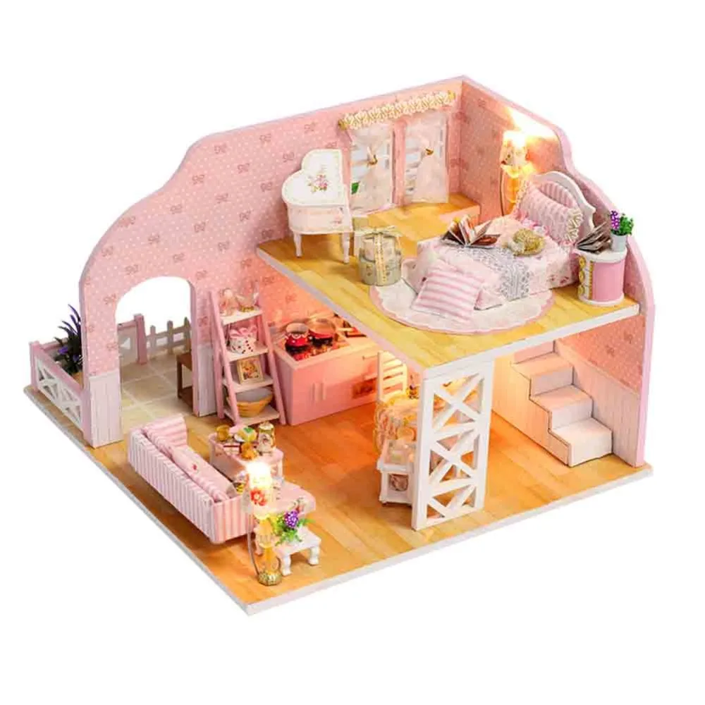

Miniature DIY Dollhouse Kit Assembly Building Model Toy Doll House Wooden Model Handmade Wooden Miniature Doll House Furniture