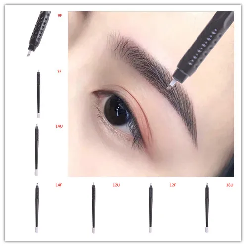 Disposable Tattoo Pen With Needles Eyebrow Tattoo Permanent Makeup Microblading Manual 7F-18U Pins Needles Embroidery Blades