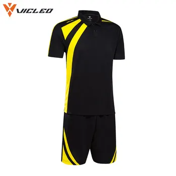 

Vicleo Brand Men's professional Soccer instructor Jerseys Sets Breathable Training Polo Collar T-Shirt Football Short 16Z14003
