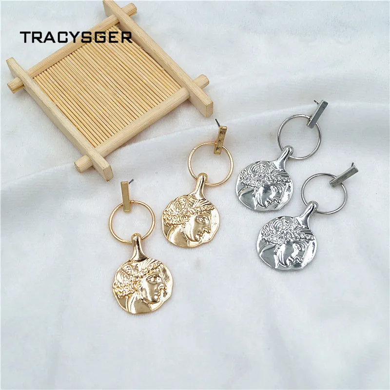 

AJ-ER84246 /TRACYSGER/European and American style portrait coin pixel super fairy geometric earrings