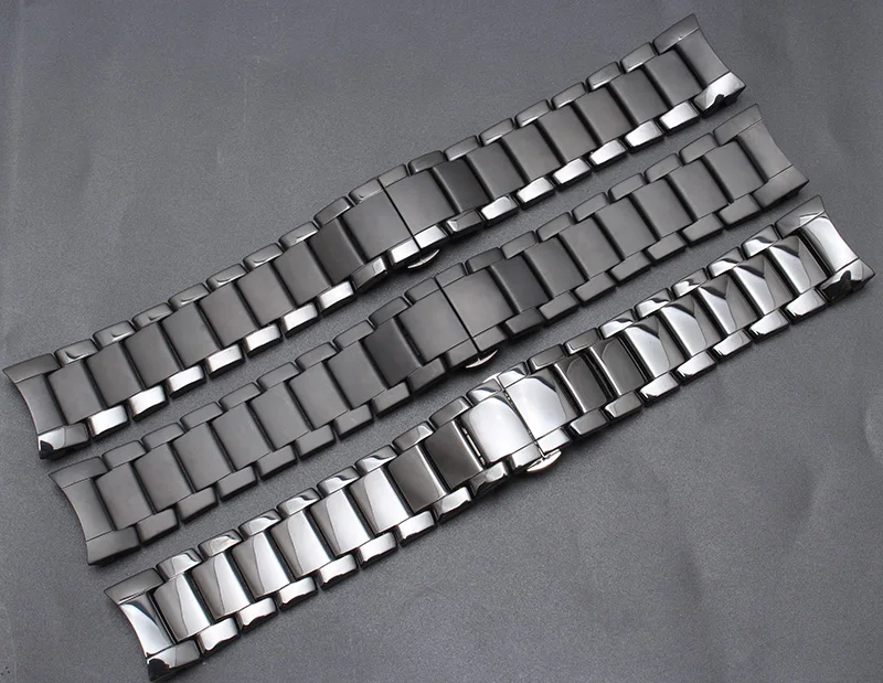 Керамический ремешок shengmeirui с загнутым концом для часов из стали для Армани 22 мм AR1452 24 мм AR1451 часы Браслет Бабочка Пряжка ремешок Шестерня S3