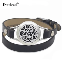 Pulsera medallón de acero inoxidable de cuero de aceite Esencial de aromaterapia difusor giro pulsera medallón pulsera incluye caja y almohadillas