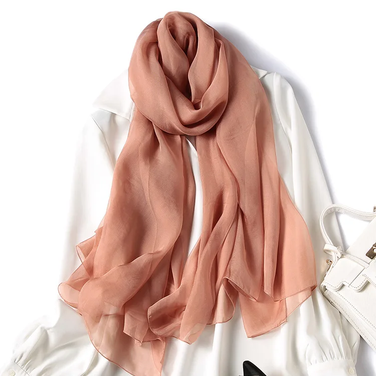 Негабаритный принт твердый женский шарф из натурального шелка чистый Женский Весна Лето солнцезащитное пляжное полотенце платок-хиджаб шарф - Цвет: 11