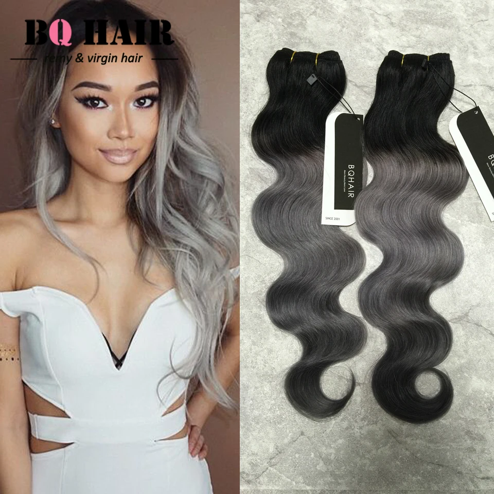 Bq Hair Gray Ombre Hair Extensions 3 Bundles New 3 Pcs 8a Human