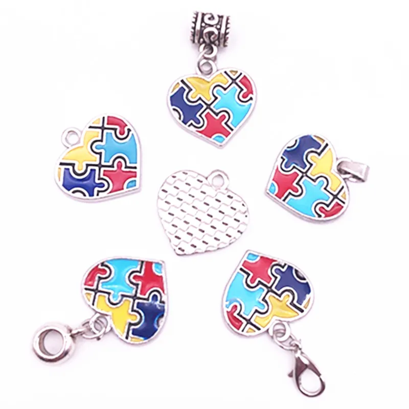 

Heart Enamel Autism Awareness Jigsaw Puzzle Piece Charms Pendant For DIY Beacelet & Necklace & Keychain & Earrings Jewelry 20PCS
