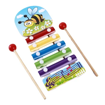 

Kids Rainbow Wooden 5-Note Cartoon Standing Xylophone Glockenspiel Hand Knock Piano Music Knocking Percussion Instrument Toy