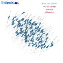 100 pz/lotto Metallo Film Resistor 1% 1 W 1R 4.7R 10R 100R 220R 1 K 2.2 K 4.7 K 6.8 K 10 K 22 K 47 K 100 K 470 K M Ohm Resistenza 1R-1M Ω