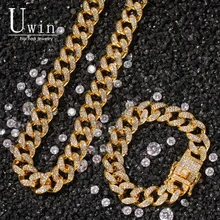 UWIN 13 мм Ожерелье «Майями» кубинская цепочка ожерелье и браслет набор со льдом стразы золото серебро хип хоп ювелирные изделия для подарка