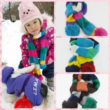 Милый зимний шарф для детей с помпонами; Детский шарф в полоску с помпонами; теплые шарфы для детей; echarpe foulard