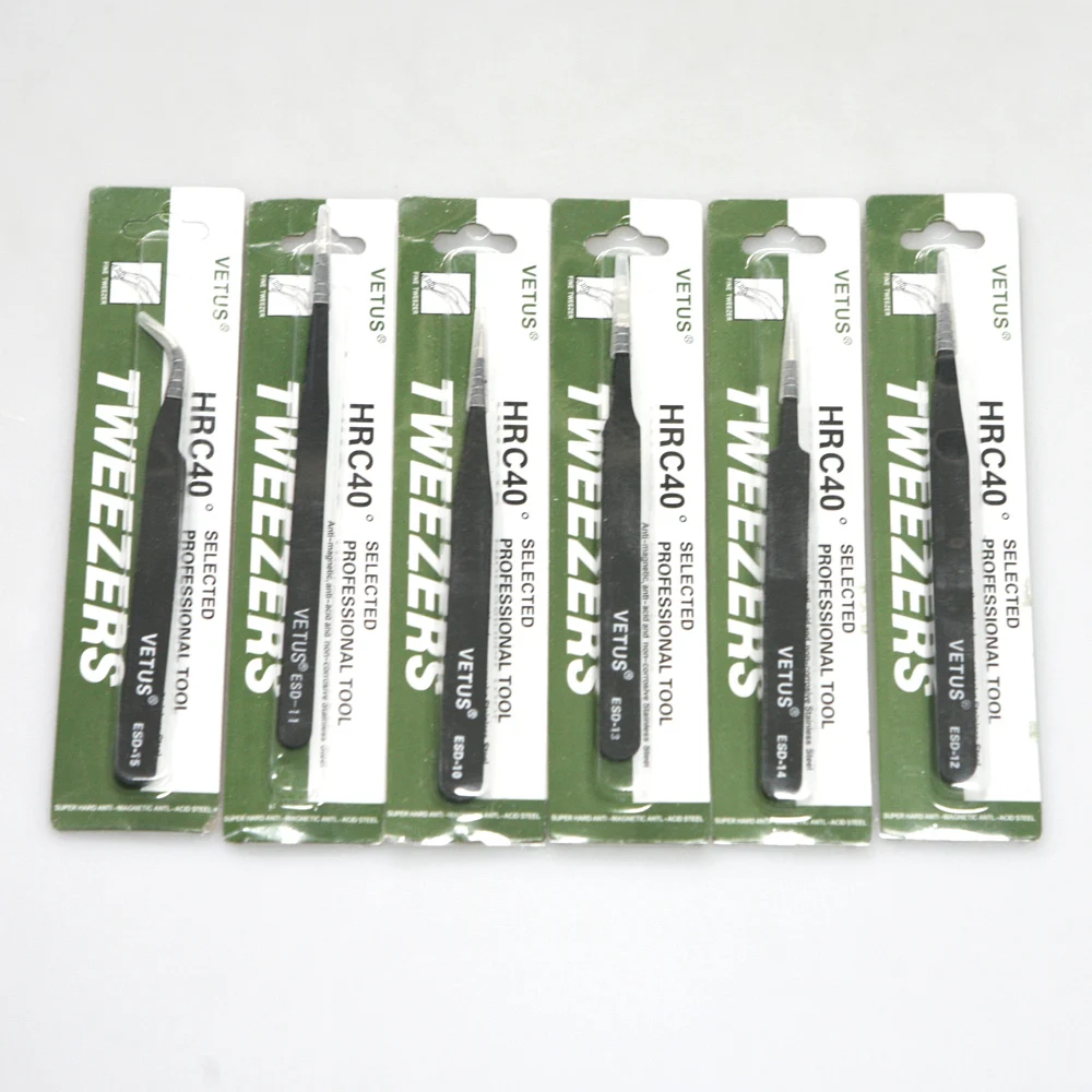 

6pcs Non-magnetic Steel Fine Curved Tip Tweezers Forceps Anti-static ESD 10 11 12 13 14 15 SMD chip