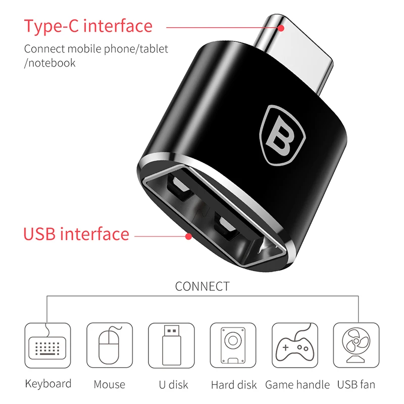 Baseus type C Мужской к USB Женский адаптер типа OTG-c OTG конвертер зарядное устройство переходник конвертер для USB Женский к type-C Мужской