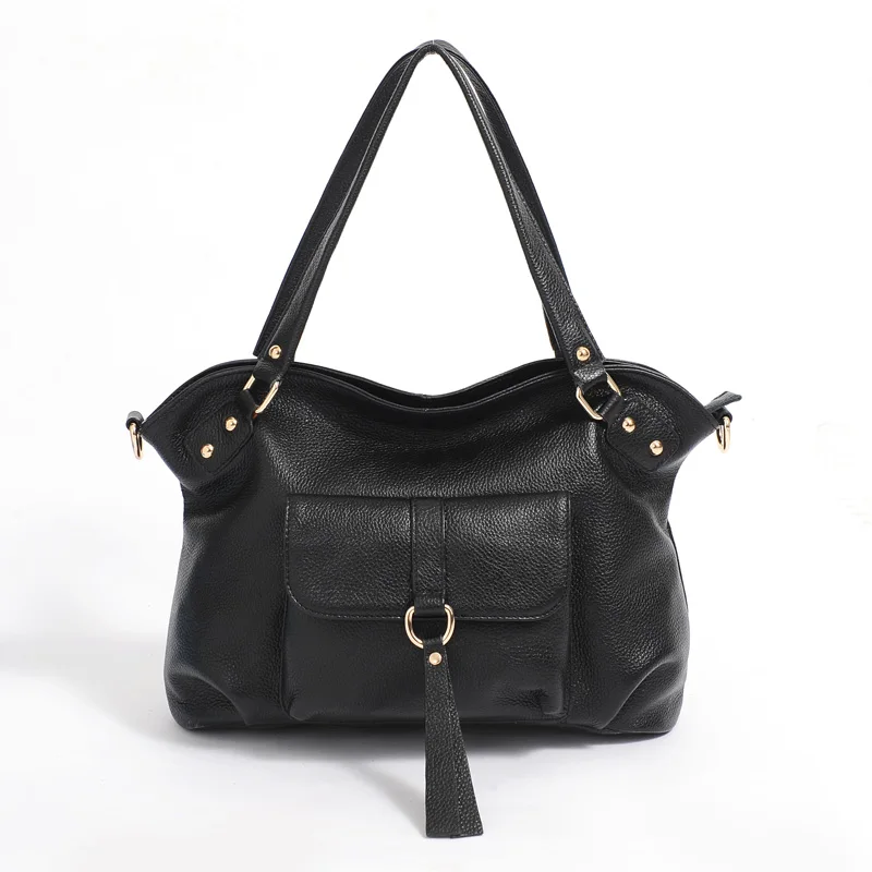 Женская сумочка сумка модные женские туфли Пояса из натуральной кожи воловьей кожи Большой Сумка Кроссбоди дамы известный бренд большой Сумки высокое качество - Цвет: Black
