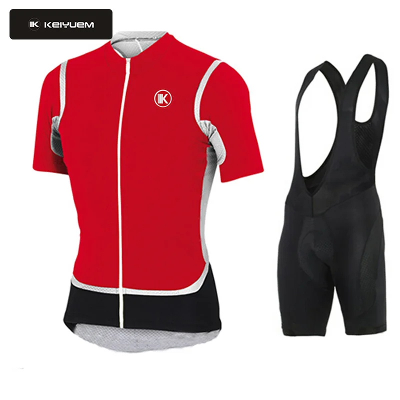 ФОТО hotsale KEIYUEM red color summer outdoor sports wicking short sleeve men and women bike bib cycling Suit set