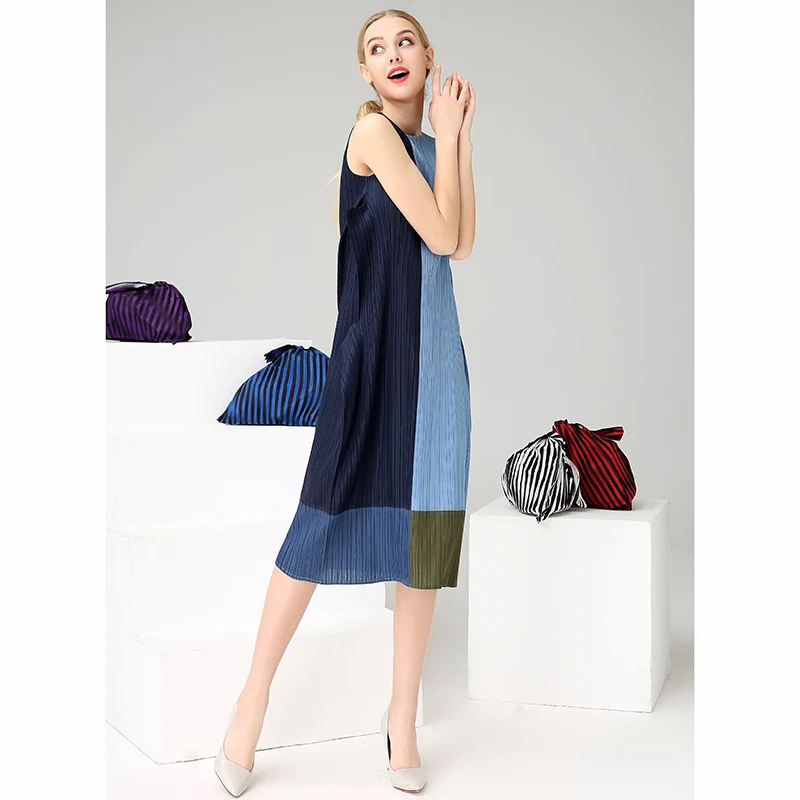 ISSEY Miyake складывается новое летнее модное платье тонкое для похудения высококлассное женское платье без рукавов meiren