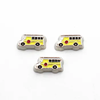 

New Arrived 20 pcs/lot Metal Enamel School Bus Floating Charms For DIY Living Glass Memory Lockets Necklace Bracelet Jewelry