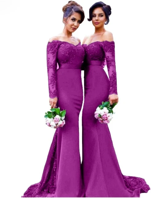 Long Sleeve Magenta Bridesmaids Dresses ...