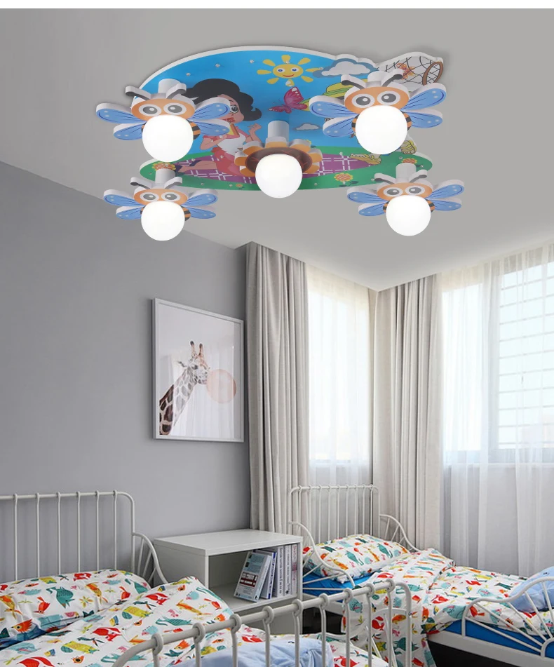 Qiseyuncai Nordic Современная детская комната потолочный светильник Для мальчиков и девочек комнаты Креативный светодиодный Мультфильм светильники в виде животных