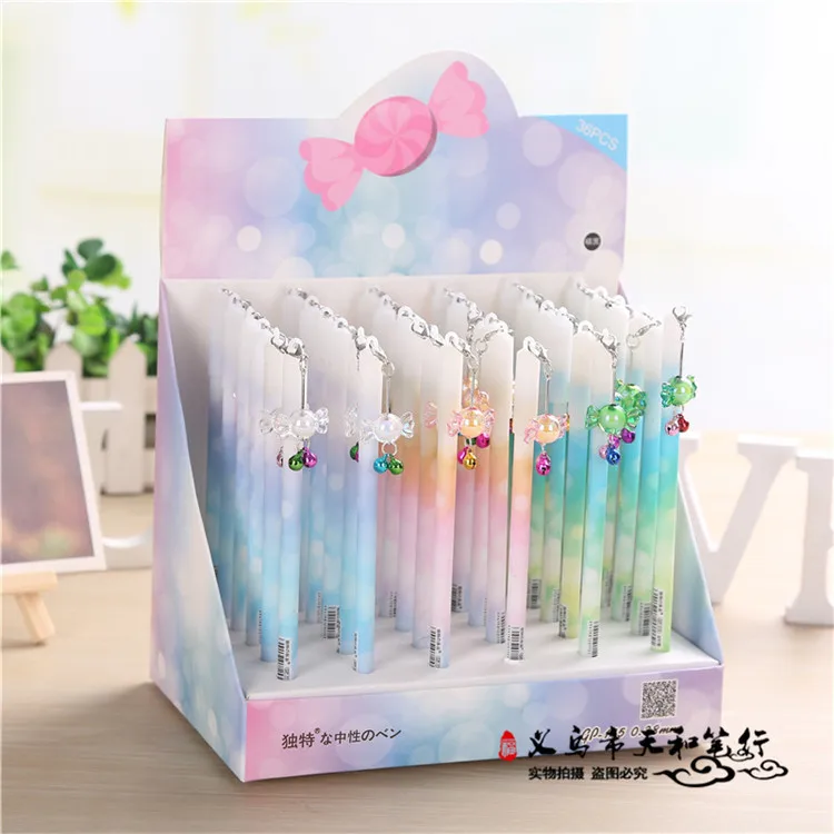 

36pcs Gel Pens Cartoon Candy Pendant ball black color gel-ink pens for writing Cute stationery office school supplies 0.38mm