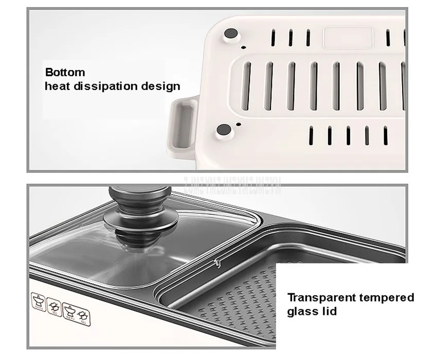 Бытовая 1.2L электрическая машина для приготовления горячих кастрюль с поддоном для жарки гриля, мультиварка с антипригарным покрытием, электрическая плита HY-6106B