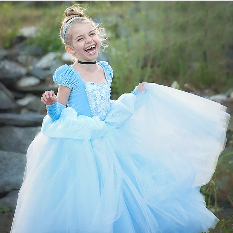 Harga 4 7 8 9 10 Tahun Elsa Gaun Anak Bermain Peran Kostum Princess Cinderella Gadis Bola Gaun Pesta Natal cosplay Vestido Biru