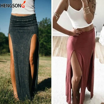 

Summer Autumn Women Long Skirts Ankle Length Sexy High Split Skirt Female Long Straight Skirt Saias Women's Skirt